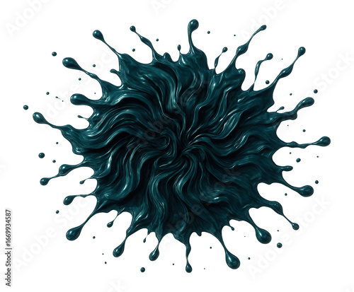 Ink splash with radial pattern, dark teal on white