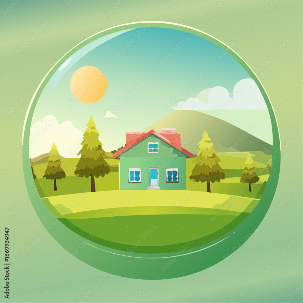 Fototapeta premium Round green web home page button with house icon vector