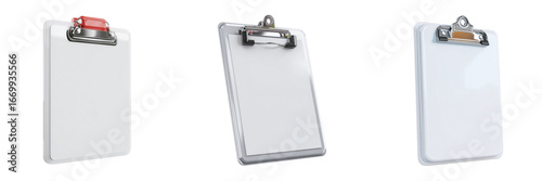 Set of 3D White clipboard task management isolated on a transparent background
