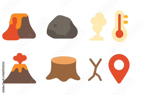Lava Cooling Illustrations. Flat vector mini-illustrations Lava cooling and solidifying in colors children’s illustrations: lava