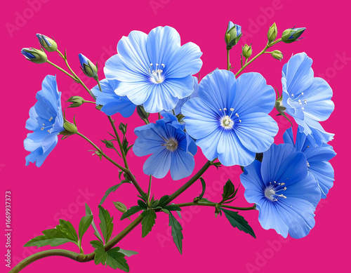  Delicate Blue Wildflowers on Slender Green Stem – Isolated Botanical PNG