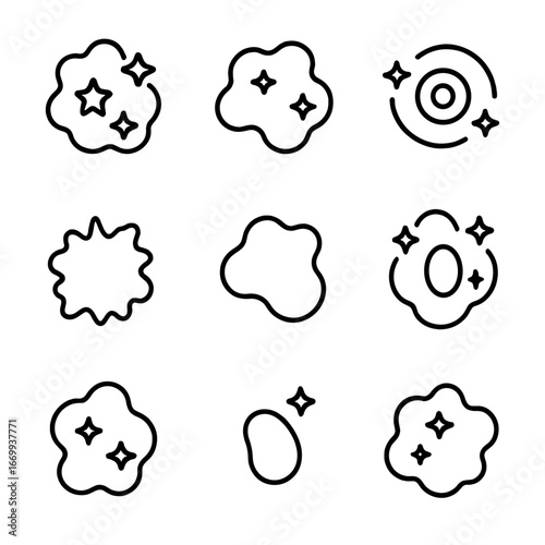 Nebula Icon Set. Outline icon set of nebula varieties: emission nebula, reflection nebula, planetary nebula, supernova remnant,