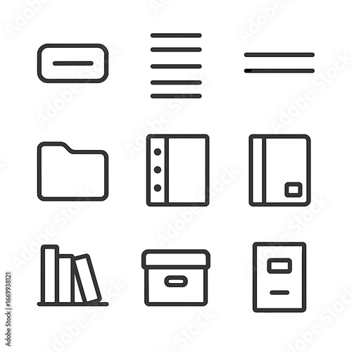 Organizational Icons Grid. Outline icon set of organizational layouts and categories: subject label, topic heading, section