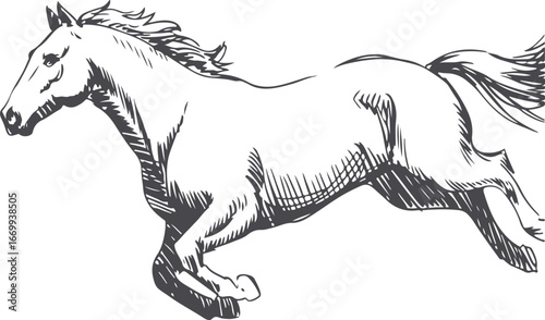 Running Horse Sketch Vector Illustration of Equestrian Animal in Motion