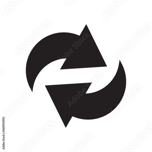 Rotated arrow black icon. Repeat symbol. Change sign. Arrows for apps, interface, business and project. Flat design. Vector illustration. Isolated on a white background.
