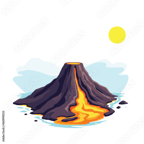 Erupting volcano with glowing lava