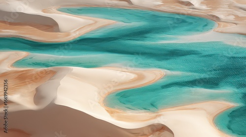 Turquoise Pools In Sandy Desert Landscape