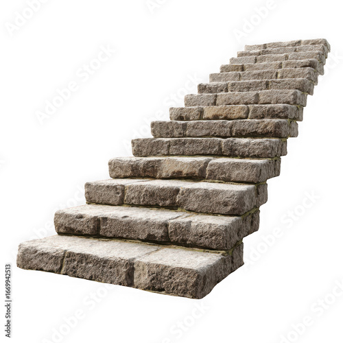 Rustic stone staircase leading upward isolated on transparent background