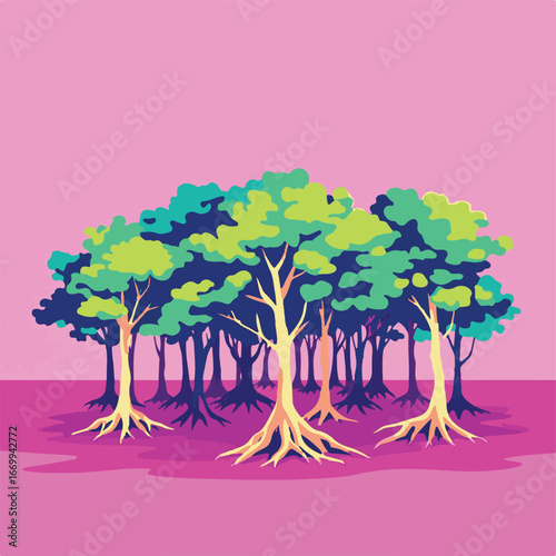 Group of green trees flat style