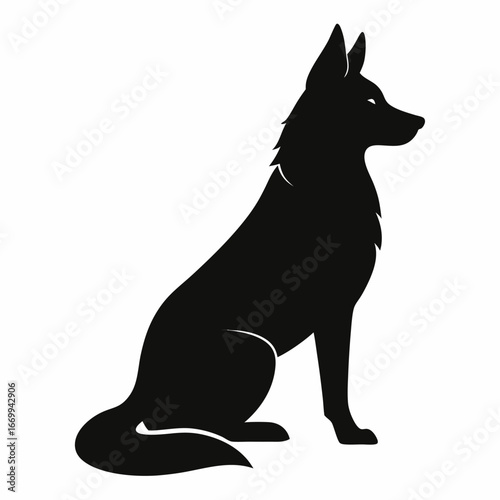 silhouette of German Shepherd dog sit down on white background