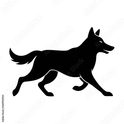 silhouette of German Shepherd dog runing on white background