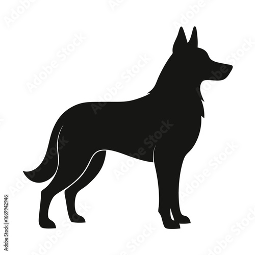 silhouette of German Shepherd dog stand up on white background
