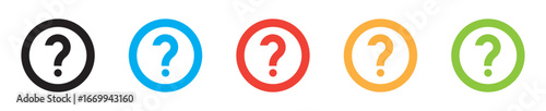 Question mark circle colorful icon set. Ask, question, quiz, issue, matter symbol. Vector illustration. Editable stroke. Flat design. Icons for infographic, apps, business.