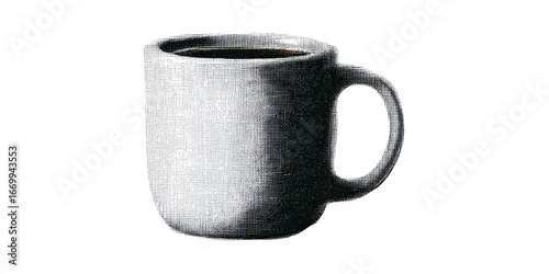 Monochrome Halftone Coffee Mug Illustration. Retro Style Beverage Art Isolated On Transparent Background