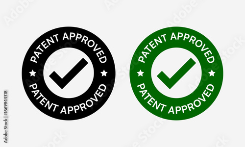 Patent Approved Stamp Vector Icons. Checkmark Mark for Approved Inventions.