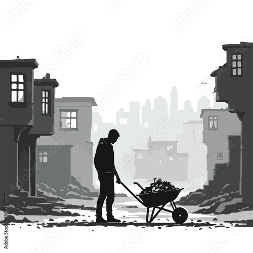 Urban slum poor neighborhood scene