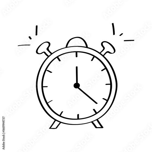 Old alarm clock vector icon in doodle style. Symbol in simple design. Cartoon object hand drawn isolated on white background.
