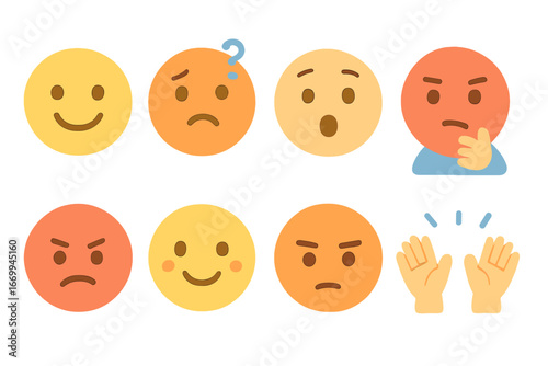 Children's Emotion Icons. Flat vector mini-illustrations puzzle emotions in colors children's illustrations: happy face, confused