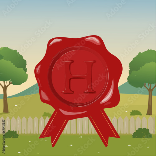 Red seal wax with alphabet letter H vector