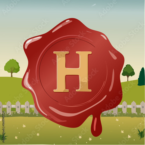 Red seal wax with alphabet letter H vector