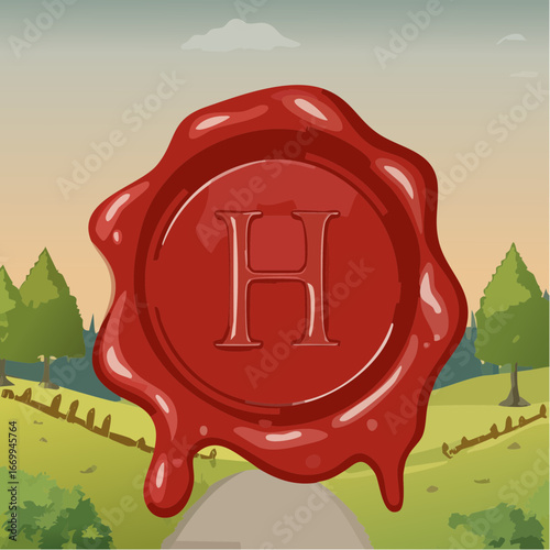 Red seal wax with alphabet letter H vector