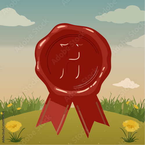 Red seal wax with alphabet letter H vector