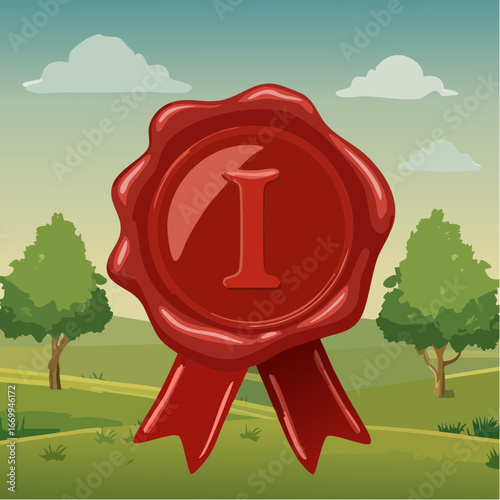 Red seal wax with alphabet letter I vector