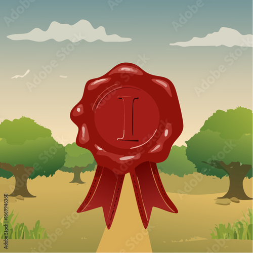 Red seal wax with alphabet letter I vector