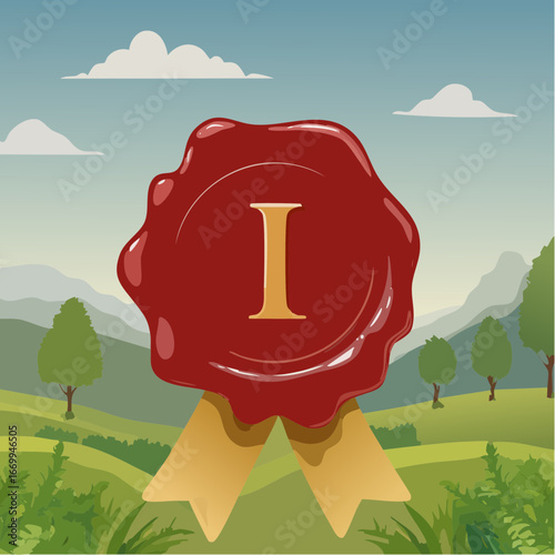 Red seal wax with alphabet letter I vector
