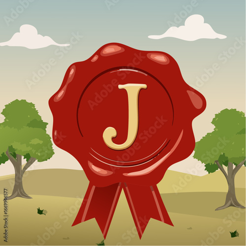 Red seal wax with alphabet letter J vector