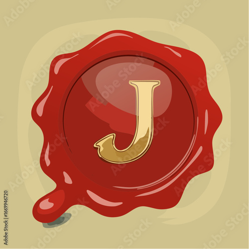 Red seal wax with alphabet letter J vector