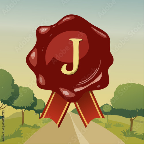 Red seal wax with alphabet letter J vector