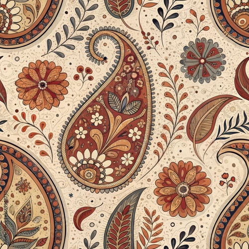 Bohemian Paisley Floral Seamless Pattern