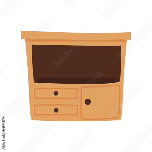 Cartoon Style Home Sideboard with Drawer Cabinet Interior Furniture Illustration