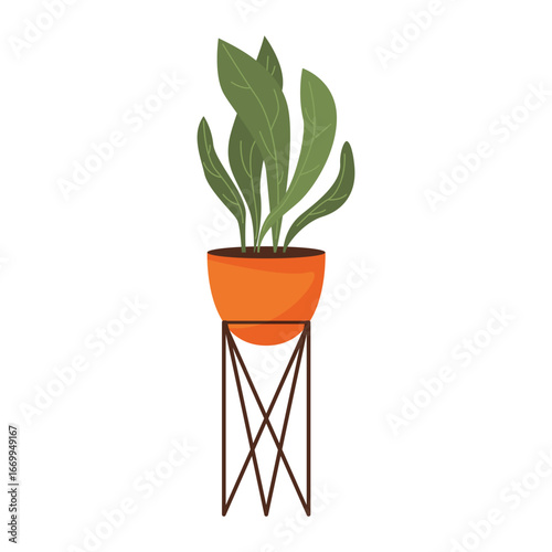 Modern Flat Illustration of Houseplant Sansevieria in Pot with Metal Stand