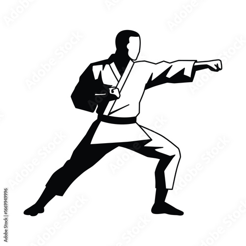 Karate fighter forward punch line art illustration