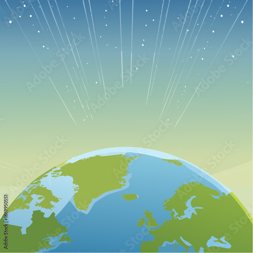 Planet earth illustration with light rays in a space