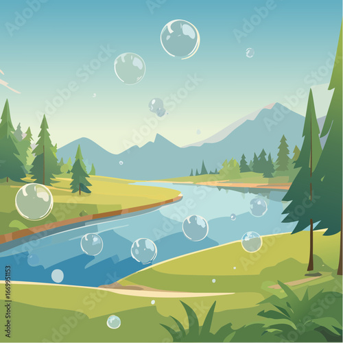 Illustration of Water Droplets Forming Bubbles, Abstract Design, High-Quality Vector Art