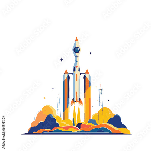 Space rocket liftoff in bright sky