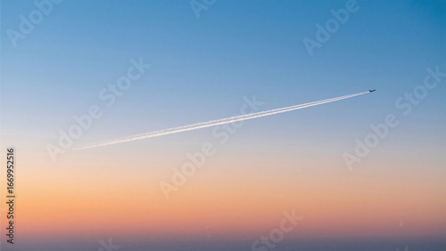 airplane in the sky at sunset