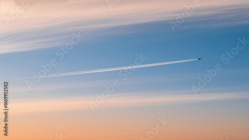 airplane in the sky at sunset