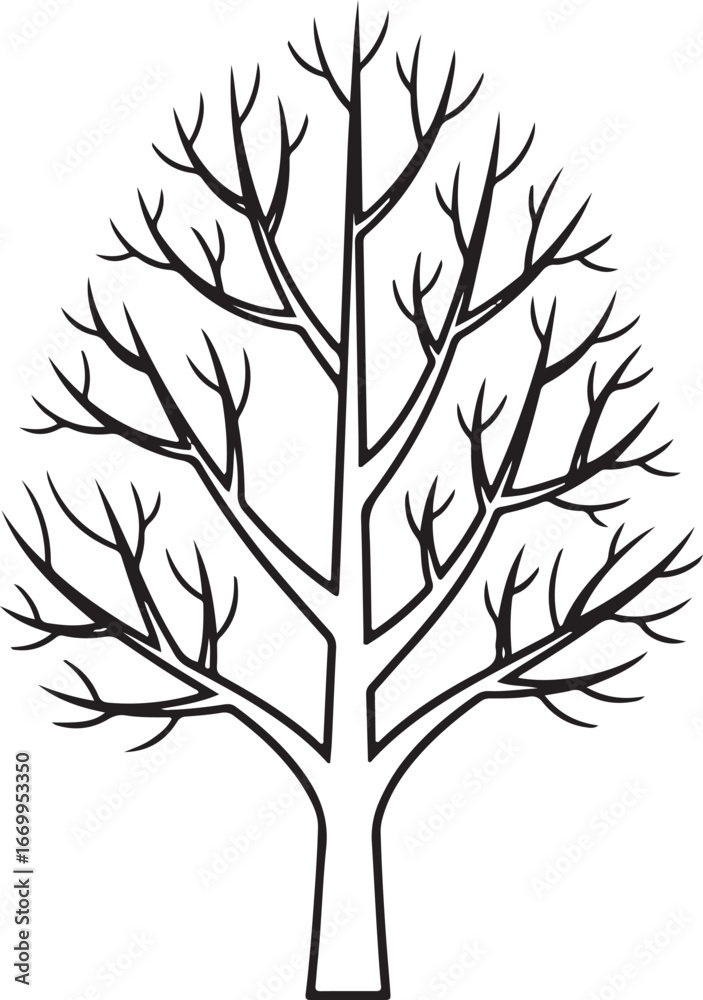 Fototapeta premium Silhouette of a bare tree with branches, representing nature, ecology, and the cycle of life in winter