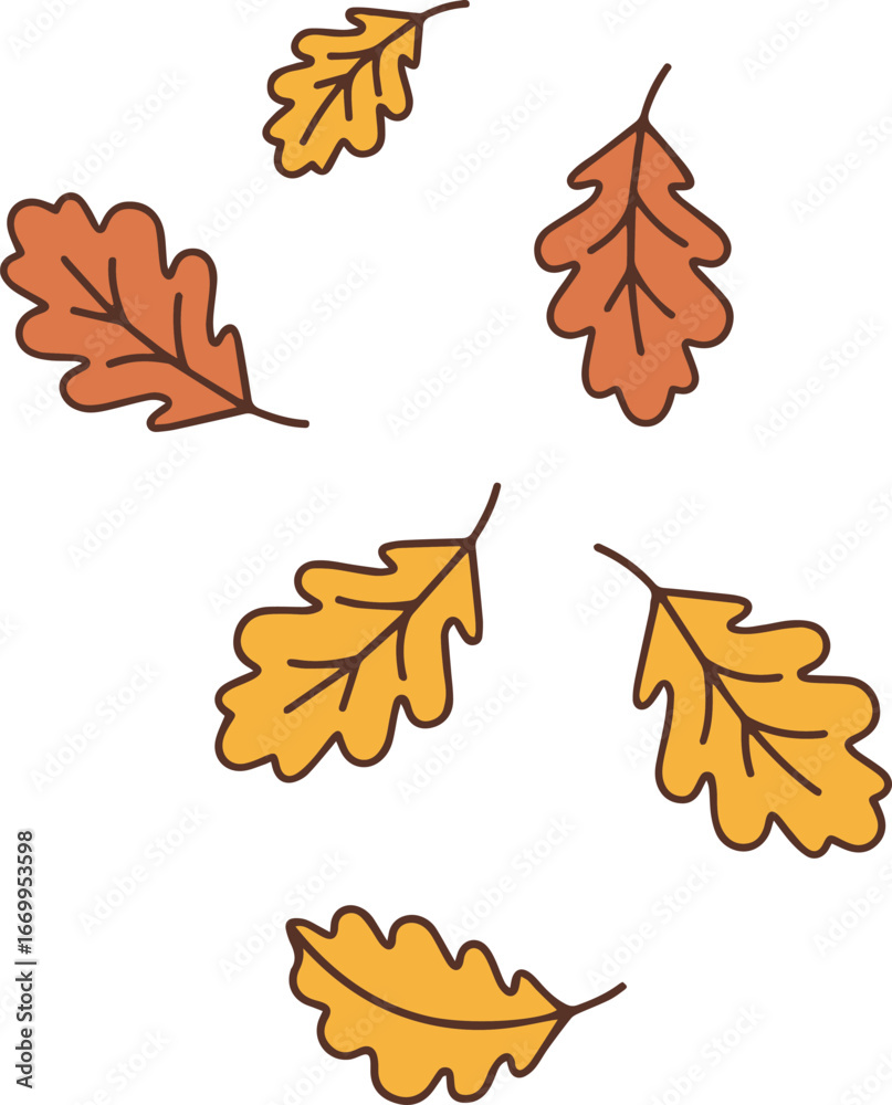 Obraz premium Illustration of falling autumn leaves in various shades of yellow, and orange, perfect for seasonal designs