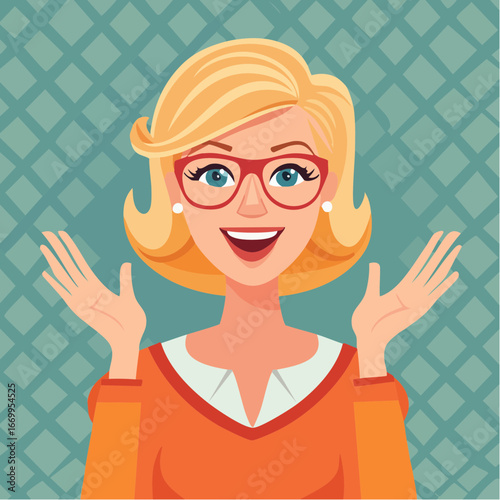 Excited pretty blond woman wearing geek retro glasses
