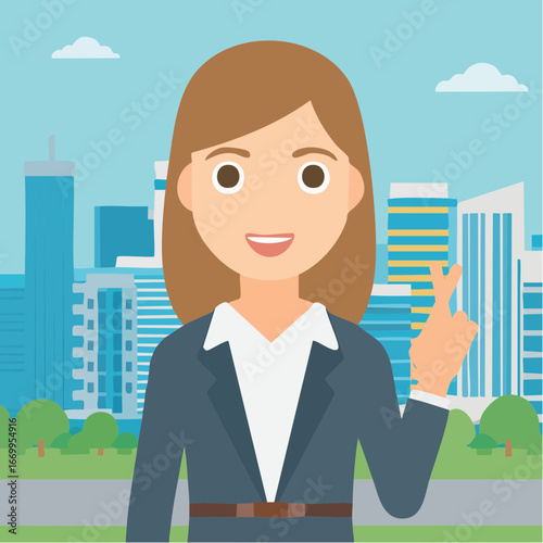 Succesful business woman with her finger crossed looking excited