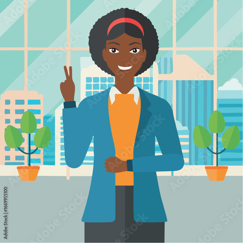Succesful business woman with her finger crossed looking excited