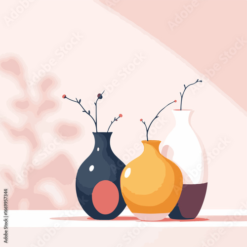Decorative ceramic vases with flowers