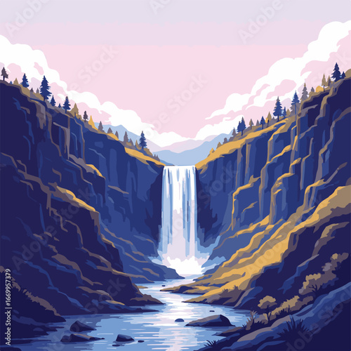 Scenic waterfall flowing through rocks