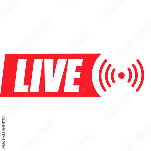 A red graphic with the word 'LIVE' and a wireless signal icon, representing live streaming.