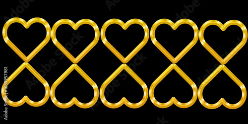 Modern Luxury Golden Heart Geometric Design On Black Background